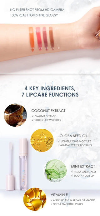 FOCALLURE Lipgloss Last High Shine Glow Plumpling Not-sticky Liquid Moisturizer Lip Balm Waterproof Lip Tint Makeup ALODIA STORE