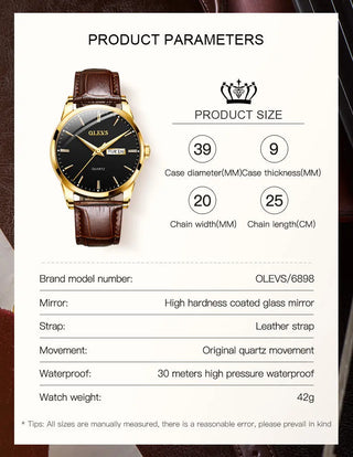 OLEVS Top Brand  Men Classic Quartz Waterproof Watch Leather Strap Business Popular Casual Men Watch ALODIA STORE
