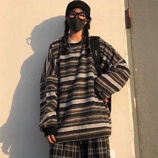 Unisex oversized Women Striped Kn Japanese ALODIA STORE