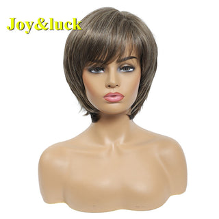 Short Ombre Blonde Wig Synthetic Bob Straight Hair With Bangs Women Natural Daily Wear Wig ALODIA STORE
