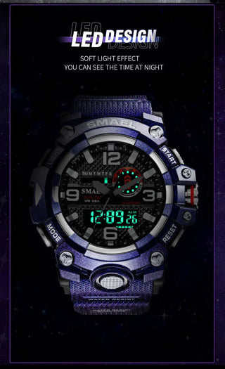 SMAEL Men Sport Watches Dual Time Digital Watch Quartz 50m Waterproof Watch Led Military Watch Sport 8035 Men Watches Wristwatch ALODIA STORE