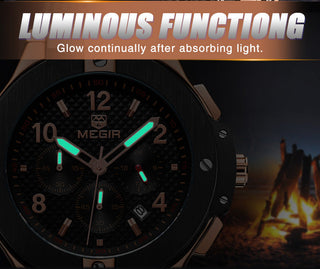 MEGIR Brand Men Watch Quartz Watch Gold Rubber Band 3ATM Water Resistant Chronograph Mens Quartz Wrist Watch ALODIA STORE