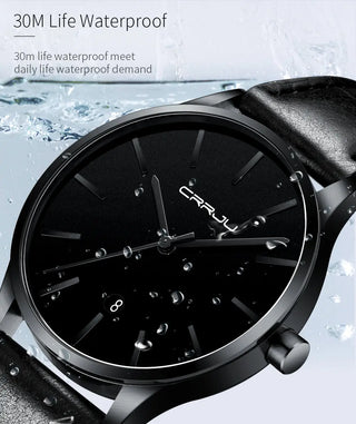 Mens Watches CRRJU Full Steel Casual Waterproof Watch for Man Leather Quartz Watch Men's Dress Calendar Watch Relogio Masculino ALODIA STORE