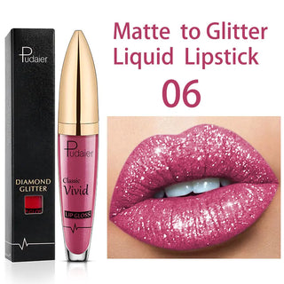 Sexy Diamond Shimmer Glitter Lipg Loss Matte To Glitter Liquid Lipstick Waterproof Diamond Pearl Colour Lip Gloss Makeup Beauty ALODIA STORE