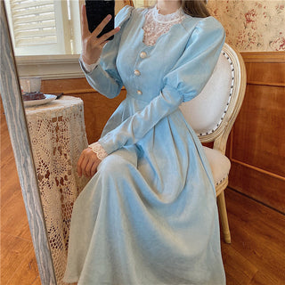 Solid Elegant Dress Women Winter Patchwork Lace ALODIA STORE