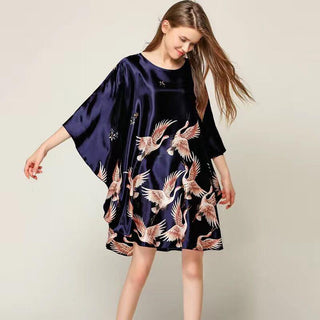 Plus Size Nightgown Sleepwear Women's Summer Nightwear Robe Lady Sexy Nightdress Silk Rayon Loose Bathrobe Gown Home Dress ALODIA STORE