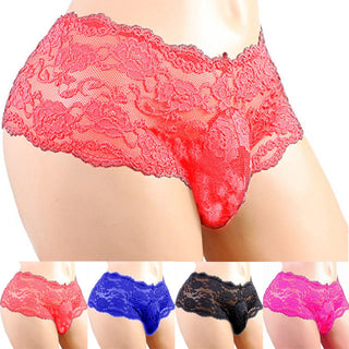 Sexy Panties Plus Size Lace Sissy Men's Underwear Sexy Lingerie Male Breathable Jockstrap Briefs G-String Thongs Porno Underpant ALODIA STORE