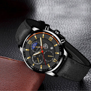 Fashion Mens Sports Watches Man Business Quartz Wristwatch Luxury Black Leather Bracelet Men Casual Luminous Clock Watch ALODIA STORE