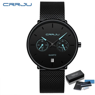 Mens Watches CRRJU Full Steel Casual Waterproof Watch for Man Sport Quartz Watch Men's Dress Calendar Watch Relogio Masculino ALODIA STORE