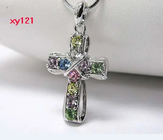 Fashion Cross Necklace Multi Color Crystal Rhinestone Pendant Necklace with 45cm Snake Chain one piece  xy121 ALODIA STORE