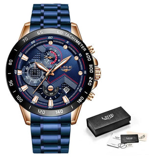 LIGE Men Watches Top Brand Luxury Stainless Steel Blue Waterproof Quartz Watch Men Fashion Chronograph Male Sport Military Watch ALODIA STORE