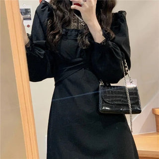 French Lace Vintage Dress Puffer Sleeve ALODIA STORE