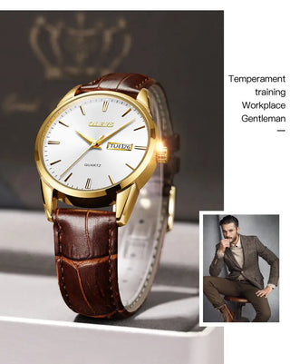 OLEVS Top Brand  Men Classic Quartz Waterproof Watch Leather Strap Business Popular Casual Men Watch ALODIA STORE