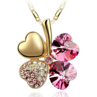 Fashion Jewelry Silver Color Austrian Crystal Necklace Four Leaf Leaves Clover Heart Rhinestones Pendant Necklace Jewelry ALODIA STORE