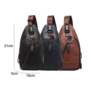 Scione Men Leather Backpacks Waterproof Chest Crossbody Bags Fashion Outdoor Business Casual Bag With Earphone Hole ALODIA STORE
