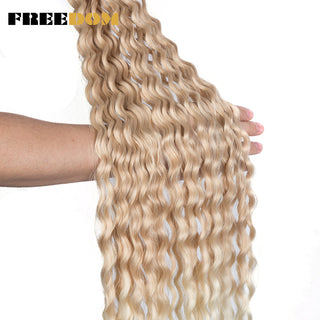 FREEDOM Synthetic Long Curly Wave Crochet Hair 32 Inch Synthetic Braiding Hair Natural Wavy Ombre Blonde Red Hair Extensions ALODIA STORE