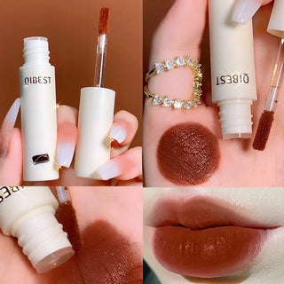 QIBEST Lip Gloss 8 Colors Nude Matte Chocolate Lipstick Waterproof Long Lasting Women Red Lip Tint Velvet Lip Glaze Cosmetics ALODIA STORE