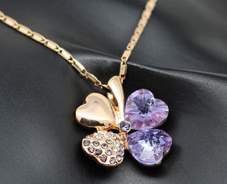 Fashion Jewelry Silver Color Austrian Crystal Necklace Four Leaf Leaves Clover Heart Rhinestones Pendant Necklace Jewelry ALODIA STORE