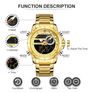 NAVIFORCE Luxury Original Sports Wrist Watch For Men Quartz Steel Waterproof Dual Display Fashion Watches Relogio Masculino 9163 ALODIA STORE