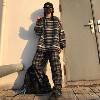 Unisex oversized Women Striped Kn Japanese ALODIA STORE