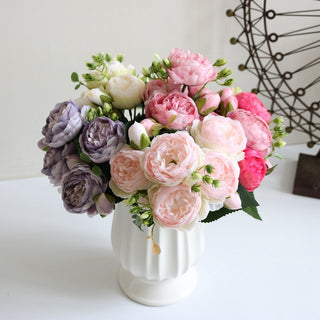 Artificial Flowers Peony Bouquet Silk Rose Vase for Home Decor Garden Wedding Decorative Fake Plants Christmas Garland Material ALODIA STORE