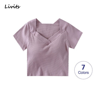 Tshirt For Women With Chest Pad Croptop Tops Tee V Neck Short Sleeve Sexy alodia store