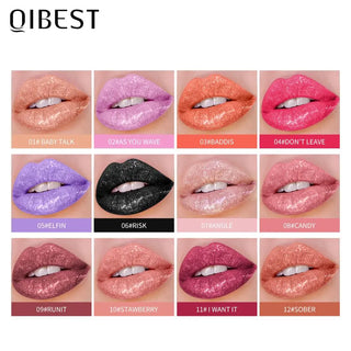 QIBEST 12 Colors Shimmer Liquid Lipstick Diamond Lip gloss Cosmetic Lip Tint Glitter Waterproof Moisturizer Makeup Lip Gloss ALODIA STORE