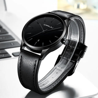 Mens Watches CRRJU Full Steel Casual Waterproof Watch for Man Leather Quartz Watch Men's Dress Calendar Watch Relogio Masculino ALODIA STORE