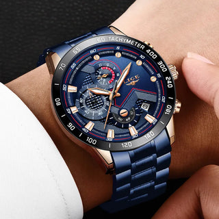 LIGE Men Watches Top Brand Luxury Stainless Steel Blue Waterproof Quartz Watch Men Fashion Chronograph Male Sport Military Watch ALODIA STORE