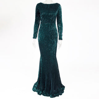 Enenthelabel O Neck Full Sleeved Maxi Dress Stretch Sequined Floor Length Evening Party Dress ALODIA STORE