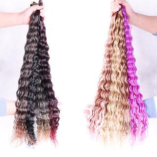 Full Star Crochet Hair Pink Ombre Blonde Ocean Wave 32 Inch Synthetic Hair 100g Soft Braiding Hair Extensions Deep Wave Twist ALODIA STORE