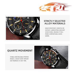 Fashion Mens Sports Watches Man Business Quartz Wristwatch Luxury Black Leather Bracelet Men Casual Luminous Clock Watch ALODIA STORE
