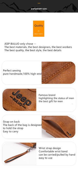 JEEP BULUO Leather Men Clutch Wallet Brand Purse For Phone Double Zipper Luxury Wallet Leather Clutch Bag Large Capacity  ALODIA STORE