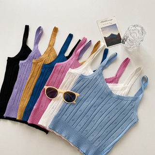 Knitted Tank Cropped Sleeveless Cami Top Y2k Fashion Halter Hollow Out Ropa De Mujer Blackless Sexy Purple Croptop Women Clothes alodia store
