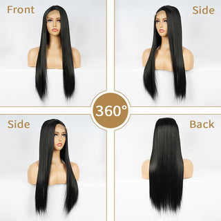 Perruque de Cosplay synthétique lisse et longue, noire ombrée, avec raie centrale naturelle, résistante à la chaleur, brune 613, pour femmes, 28 pouces ALODIA STORE
