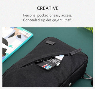TINYAT Sling bag For 7.9 pad Black Casual Functional Men Chest Bag Pack dual earphone jack Men Shoulder Messenger Bags Pack Bag ALODIA STORE