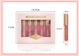 IMAGIC  5-color Set Waterproof Matte Velvet Nude Nude Color Lipstick Lip Gloss Deep Red Long Lasting Lip Gloss Female Lip - Alodia Store