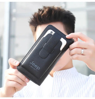 JEEP BULUO Leather Men Clutch Wallet Brand Purse For Phone Double Zipper Luxury Wallet Leather Clutch Bag Large Capacity  ALODIA STORE