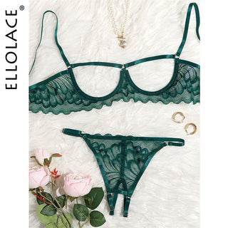 Ellolace Lingerie Set Sexy Hollow Out Lingerie Underwear Set Women's Push Up Bra Erotic Lingerie Sex Underwear For Women ALODIA STORE
