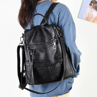 New Women Backpacks Soft Leather Fashion Casual Tassel ALODIA STORE