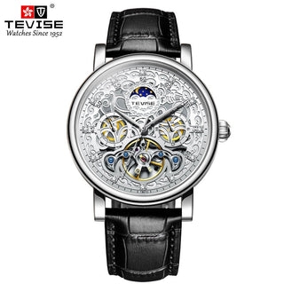 TEVISE Brand Classic Retro Men Watches Automatic Mechanical Watch Men Tourbillon Clock Genuine Leather Waterproof Business Watch ALODIA STORE
