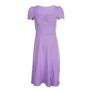 Summer Dress Women Square Collar Ruched Korean ALODIA STORE