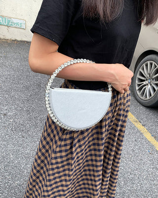 Luxury Colored Diamond Half Moon Women Purses and Handbags Evening Bag Serpentine Designer Party Clutch Bag Chic Wedding Bag ALODIA STORE