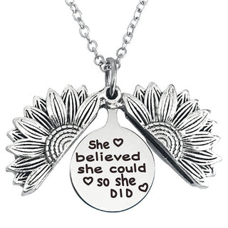 New Stainless Steel Necklaces For Women Open Locket Necklace Engraved You Are My Sunshine Sunflower Pendant Necklace Gift ALODIA STORE