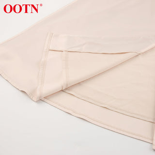OOTN White Single Breasted Elegant Dress For Women Party Robe High Waist Satin Long Dress Chic Midi Dresses Lantern Sleeve ALODIA STORE