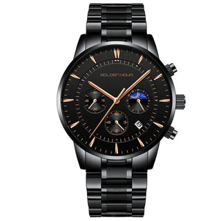 GOLDENHOUR Men's Watch Top Brand Luxury Fashion Quartz Watch Men Leather Waterproof Sports Wrist Watch Male Relogio Masculino ALODIA STORE