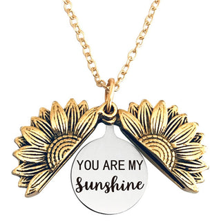 New Stainless Steel Necklaces For Women Open Locket Necklace Engraved You Are My Sunshine Sunflower Pendant Necklace Gift ALODIA STORE