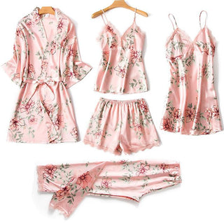 Sexy Lady Women Satin Short Kimono Robe Pajamas Bathrobe Print Floral Sleepwear Soft Wedding Bride Bridesmaid Homewear ALODIA STORE