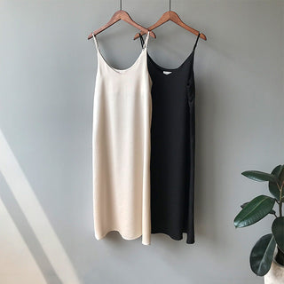 Spring summer Woman Tank Dress Casual Satin Sexy Camisole Elastic Female Home Beach Dresses v-neck camis sexy dress ALODIA STORE