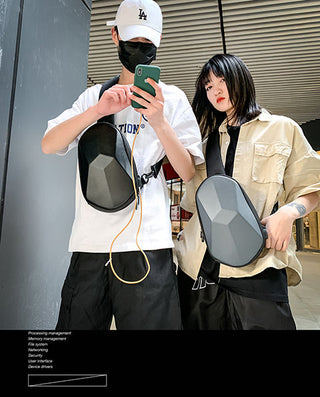 Fashion Chest Bag Men Universal Polyhedron Diagonal Hard Shell Waterproof Function Backpack Riding Couple Shoulder Bag ALODIA STORE